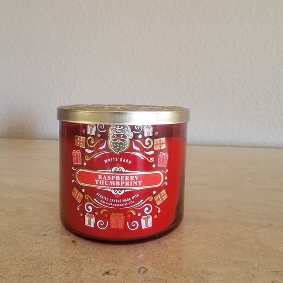 Bath & Body Works  White Barn Raspberry Thumbprint 3-Wick Candle 14.5oz NEW - Picture 1 of 4